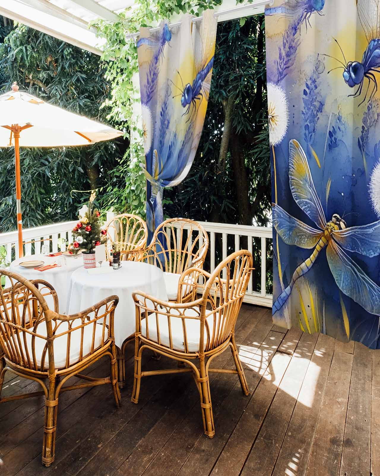 nqOlkjepod Outdoor Curtains for Patio Waterproof, Purple Dragonfly Outdoor Privacy Panels Grommet, Watercolor Spring Summer Floral Blackout Outside Curtains for Porch/Cabana 54"x108", 1 Panel
