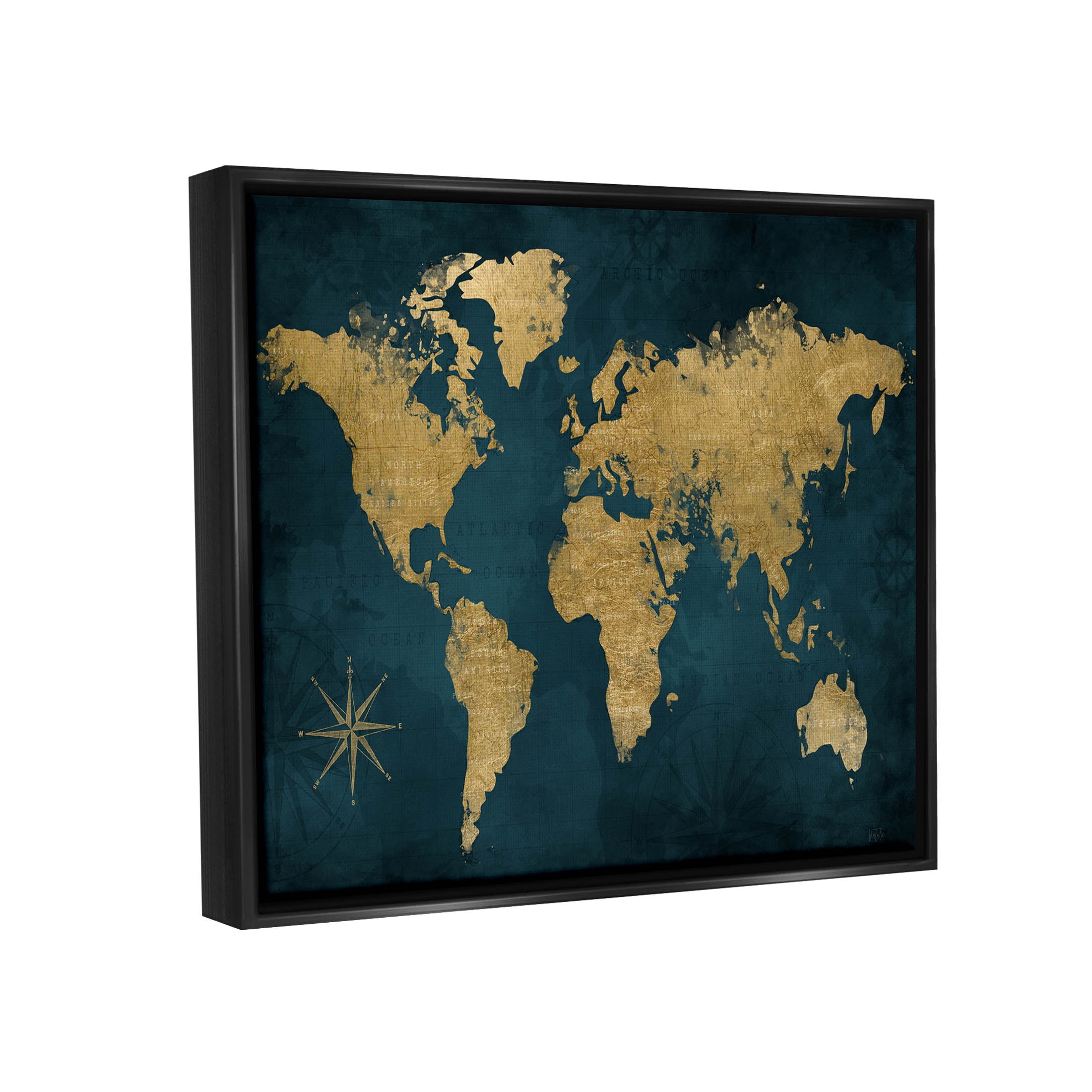 Stupell Industries Blue Compass Pattern Map Graphic Art Jet Black Floating Framed Canvas Print Wall Art, Design by Natalie Carpentieri