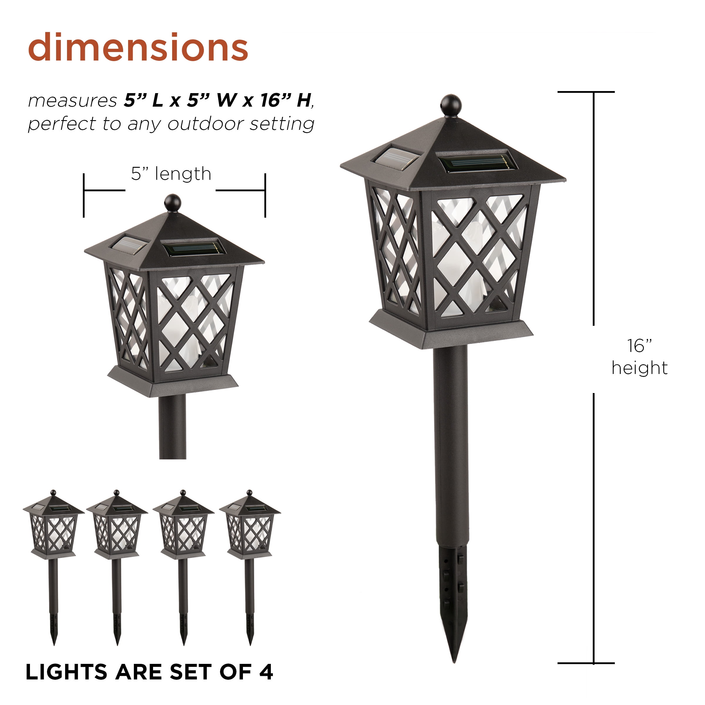 Alpine Corporation 16" Outdoor Metal Solar LED Light Pathway Stakes, Set of 4, Black