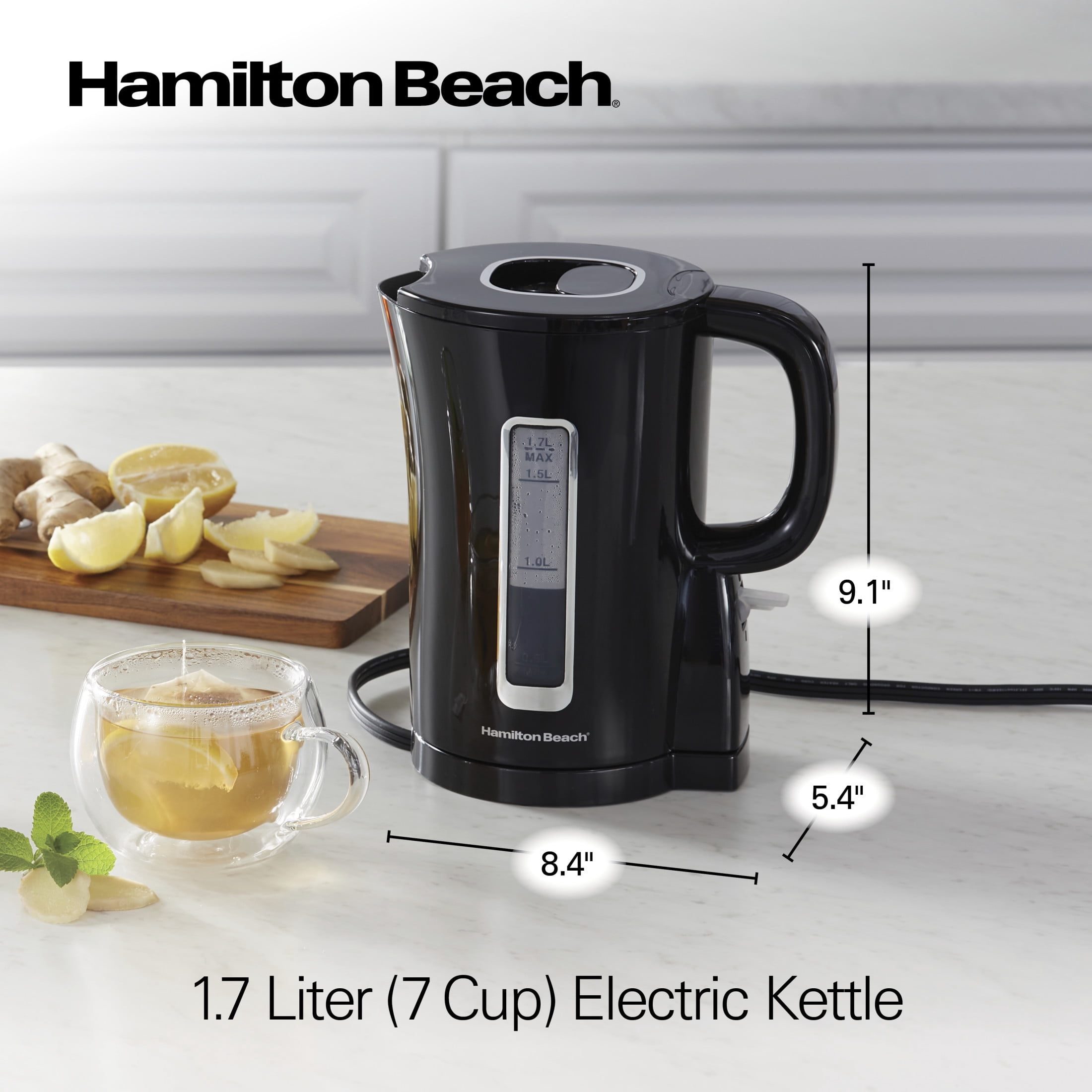 Hamilton Beach Electric Kettle, Tea & Water Kettle, 1.7L, Black