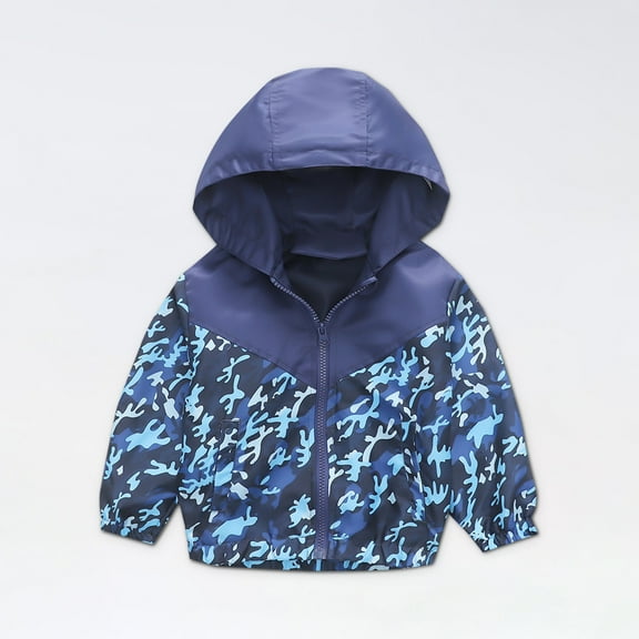 LFEOOST Toddler Boys Girls Lightweight Jacket Cute Print Zip Windbreaker Coats Hooded Trendy Casual Outerwear Navy 3-4 Years
