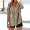 thumbnail image 5 of Vinsonshop Linen Shirts for Women Casual Summer Cotton Shirts Linen Blouse V Neck Work Blouse Linen Tunic Summer Gauze Shirts Loose-fit Cotton Top Casual Loose Basic Solid Coffee 5XL, 5 of 9