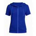 thumbnail image 7 of thefmos Women Summer Fall Short Sleeve Hooded Zip Open Front Casual Basic Solid Trendy Tops Hoodie Casual Sweatshirt Jacket, Blue L, 7 of 7