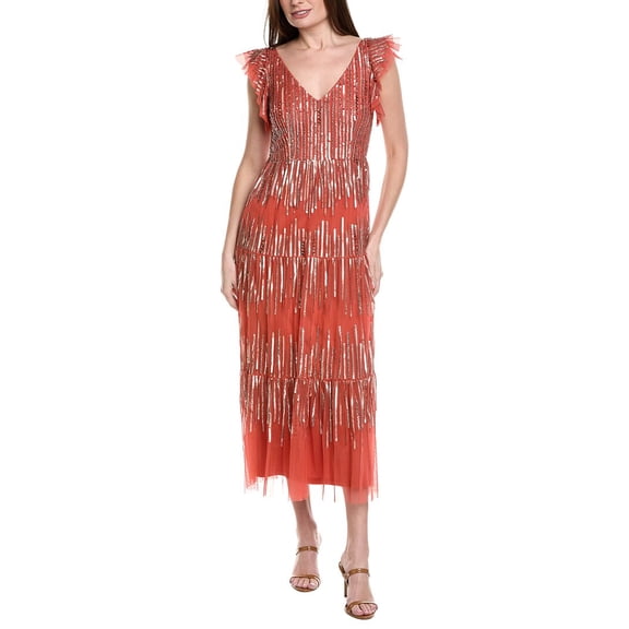 Adrianna Papell womens  Beaded Gown, 4, Orange