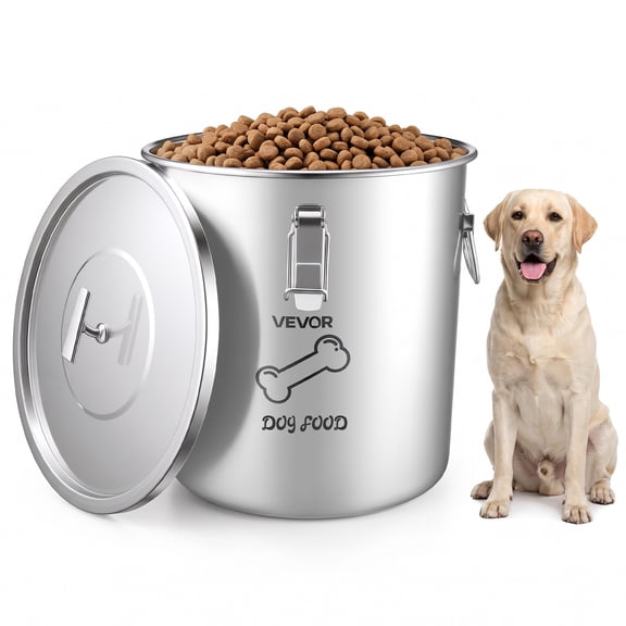 VEVOR Stainless Steel Dog Food Storage Container 17 lbs 5.28 Gal/20 L Bin, for Living Room Kitchen, Airtight Lid & Dual Handles, Large Metal for Dogs & Cats Food Rice Flour, Keep Fresh, Easy to Clean