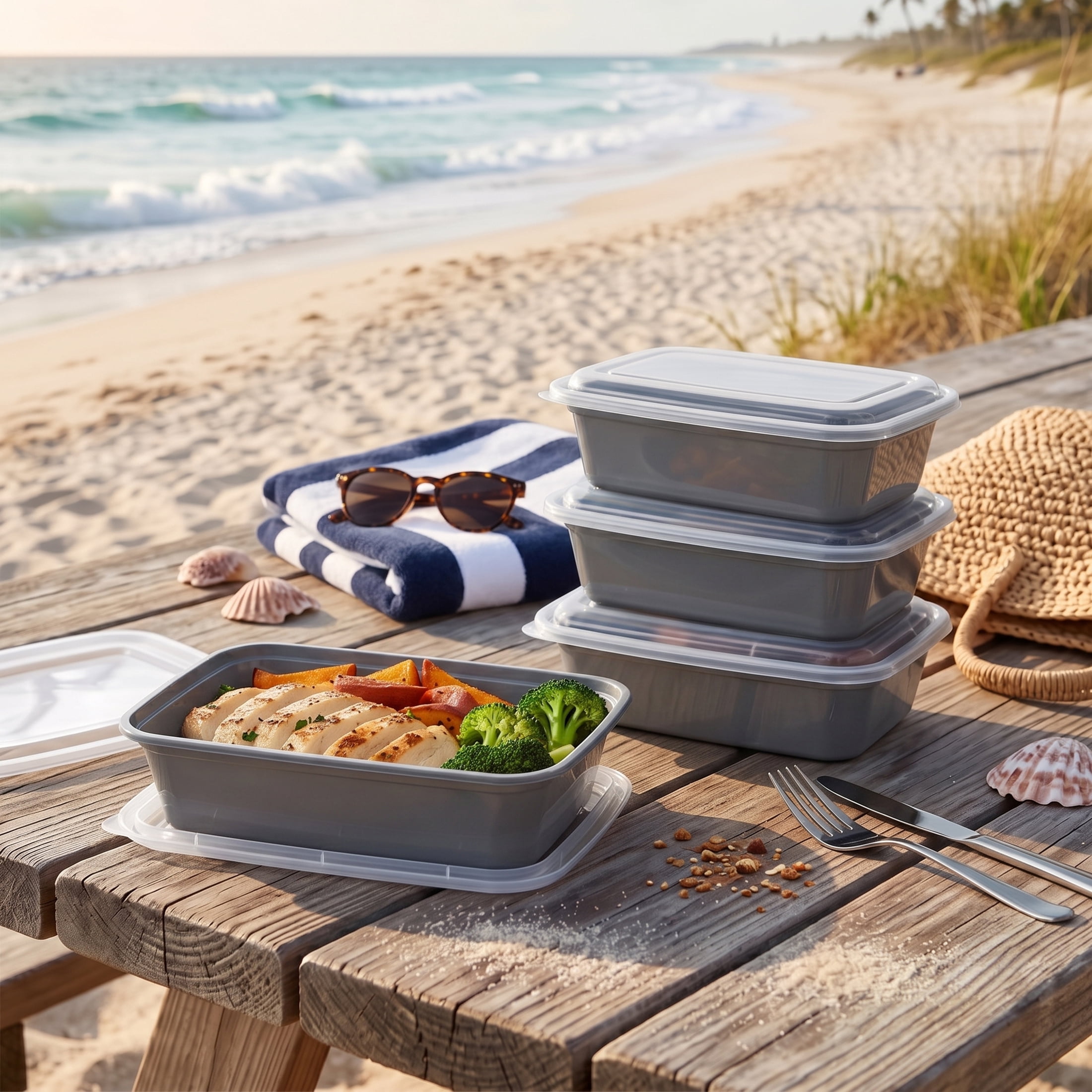 Mainstays 10-Piece 1-Compartment BPA-Free Plastic Meal Prep Food Storage Containers, 1 L