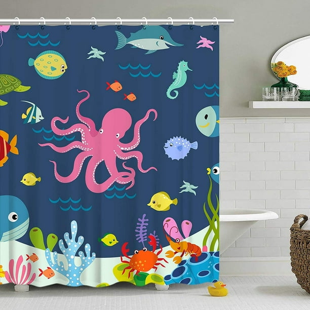 KSCD Kids Shower Curtain Octopus Fish Shower Curtain for Kids