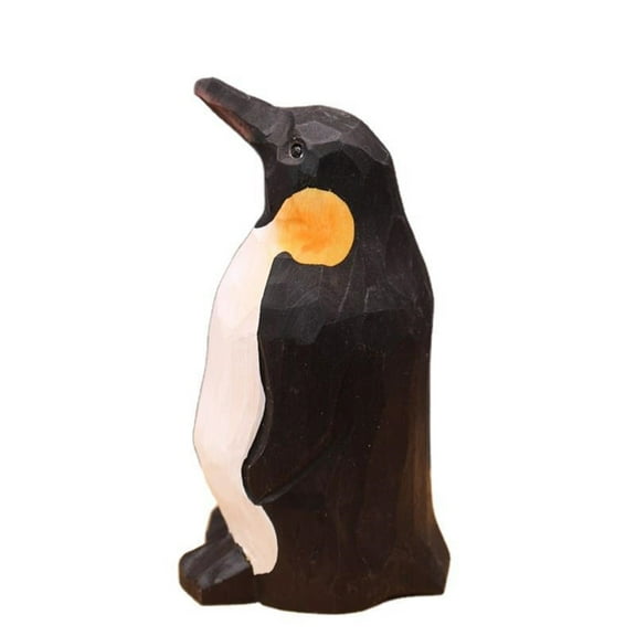 Farfi Penguin Ornament Real-looking Animal Theme Small Size Wooden Goose Penguin Carving Ornament for Desktop (Black)