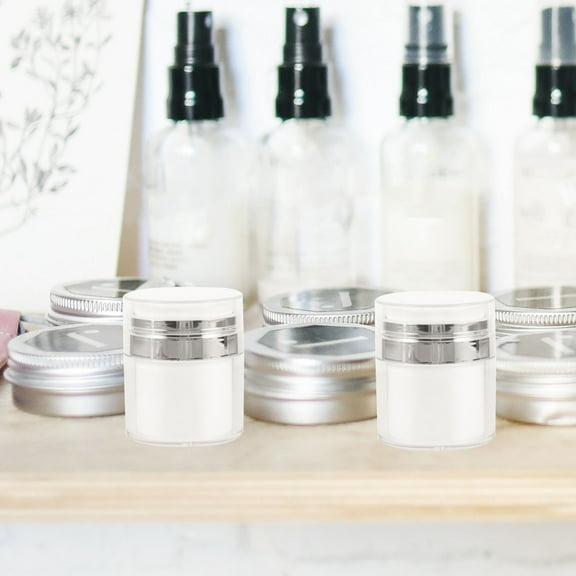 PAMINGONO 2Pcs White Vacuum Pump Press Bottles Compact Airless Refillable Jar 7.5X6.2X6.2Cm For Travel