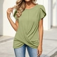 thumbnail image 5 of Cmfcve Tops for Women Pleated Puff Short Sleeve Crew Neck Summer Blouses Casual Loose Fitted Twist Front T Shirts, 5 of 7