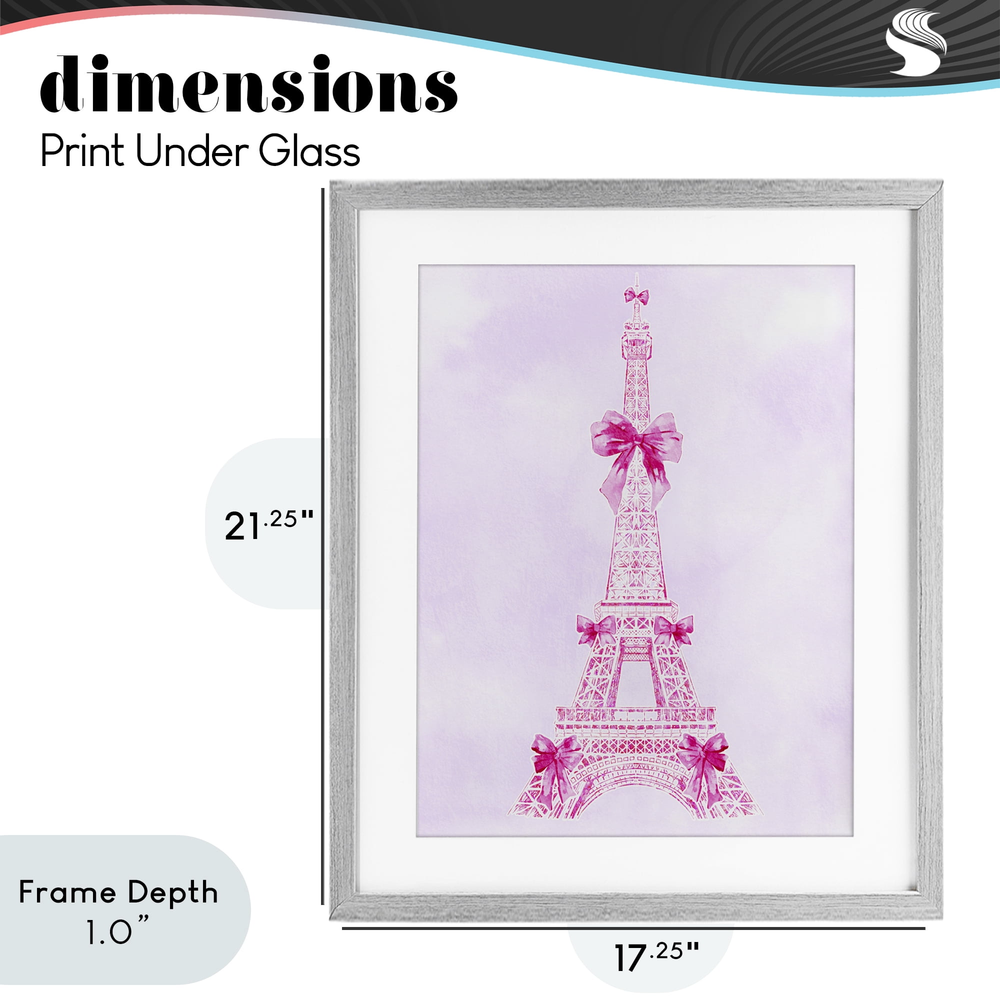 Stupell Industries Ribbon Bedecked Eiffel Tower Gray Framed Print Under Glass, design by Ziwei Li
