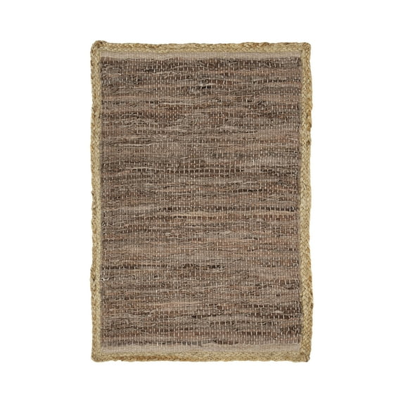 Hand-Woven Kerani Leather, Cotton, and Jute Indoor Area Rug by Blue Nile Nills - 2' x 3', Desert Taupe