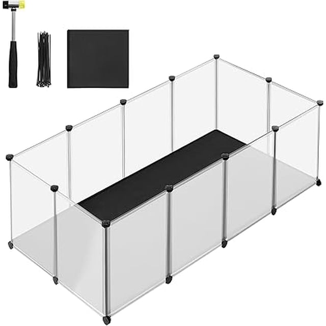 SONGMICS Parque para Mascotas con Suelo y Alfombra Impermeables y Extraíbles, Valla para Animales Pequeños, 143 x 73 x 46 cm, Blanco