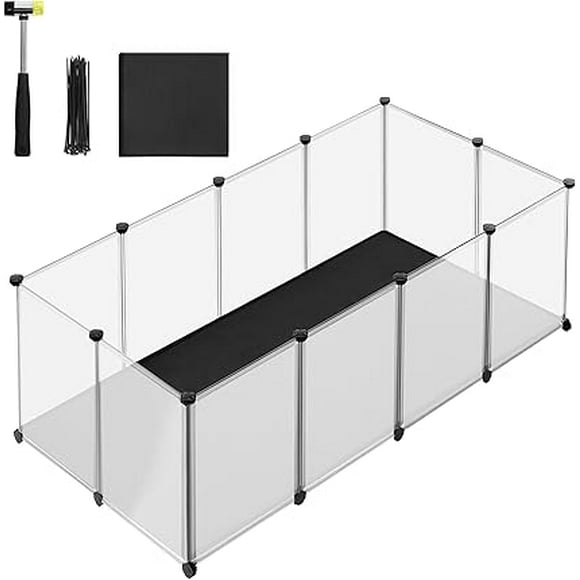 SONGMICS Parque para Mascotas con Suelo y Alfombra Impermeables y Extraíbles, Valla para Animales Pequeños, 143 x 73 x 46 cm, Blanco