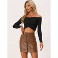 thumbnail image 3 of DARING DIVA Women's A-Line Zipper Front High Waist Mini Skirt L Brown, 3 of 6