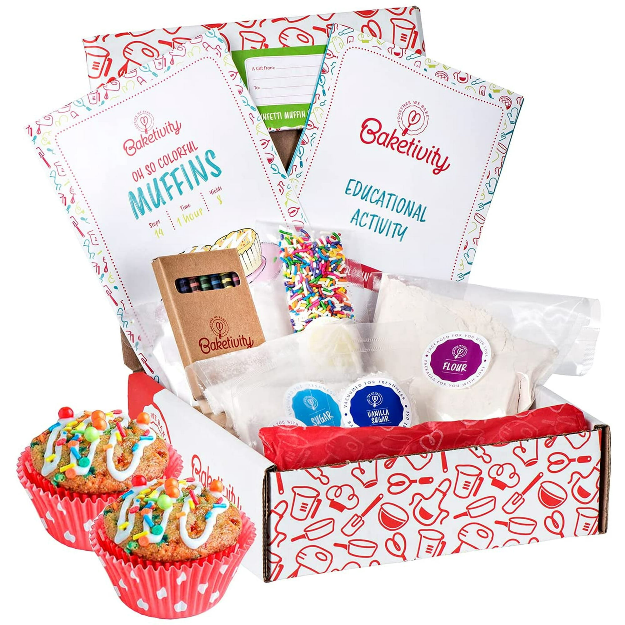 BAKETIVITY Kids Baking DIY Activity Kit Bake Delicious Confetti Muffins with Pre Measured Ingredients u2013 Best Gift Idea for Boys and Girls Ages 6 12 Walmart