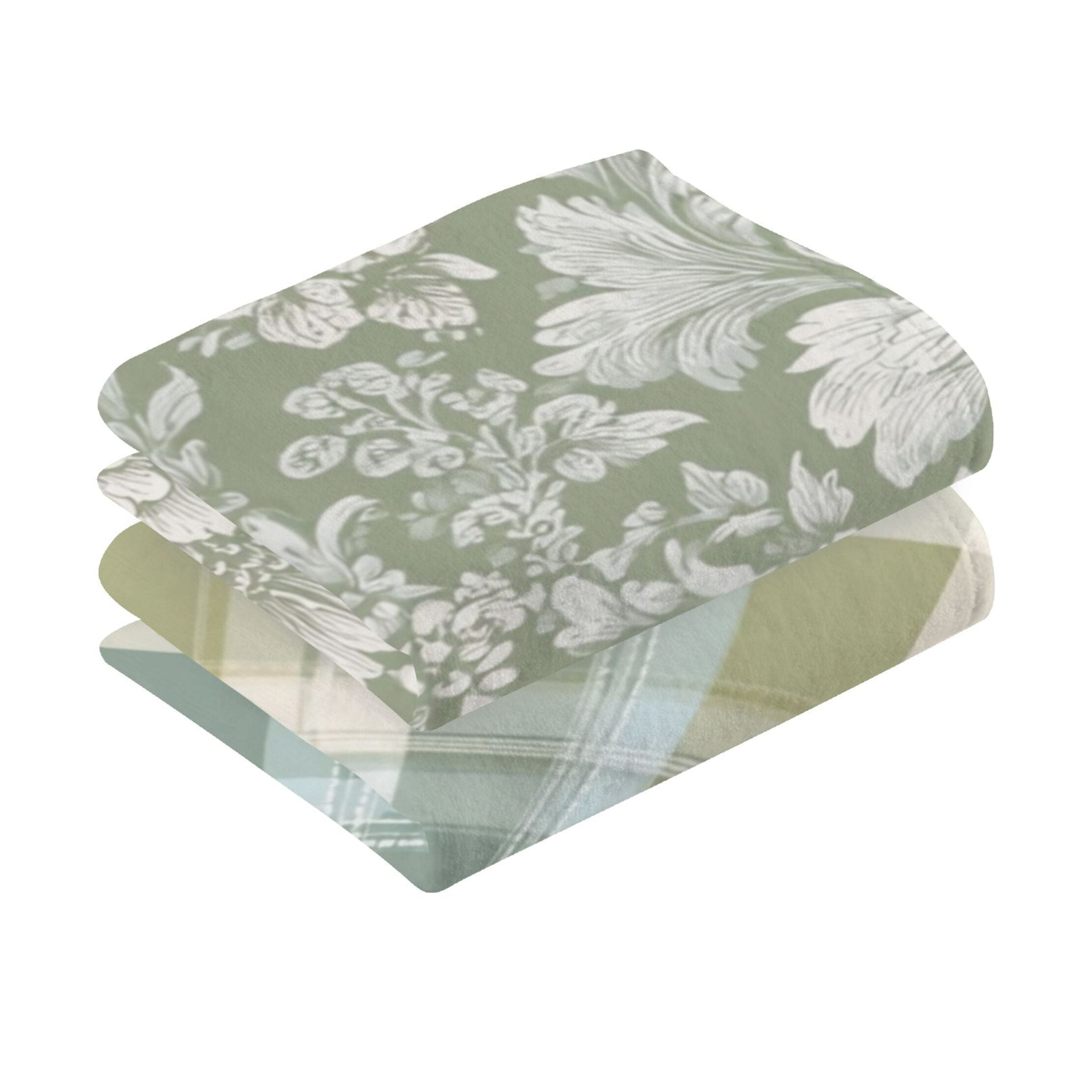 2-Pack Soft 100% Cotton & Highly Absorbent Bath Towel 2 Defferent Pattern Designs Sage Green and Ivory Iconic Green&beige