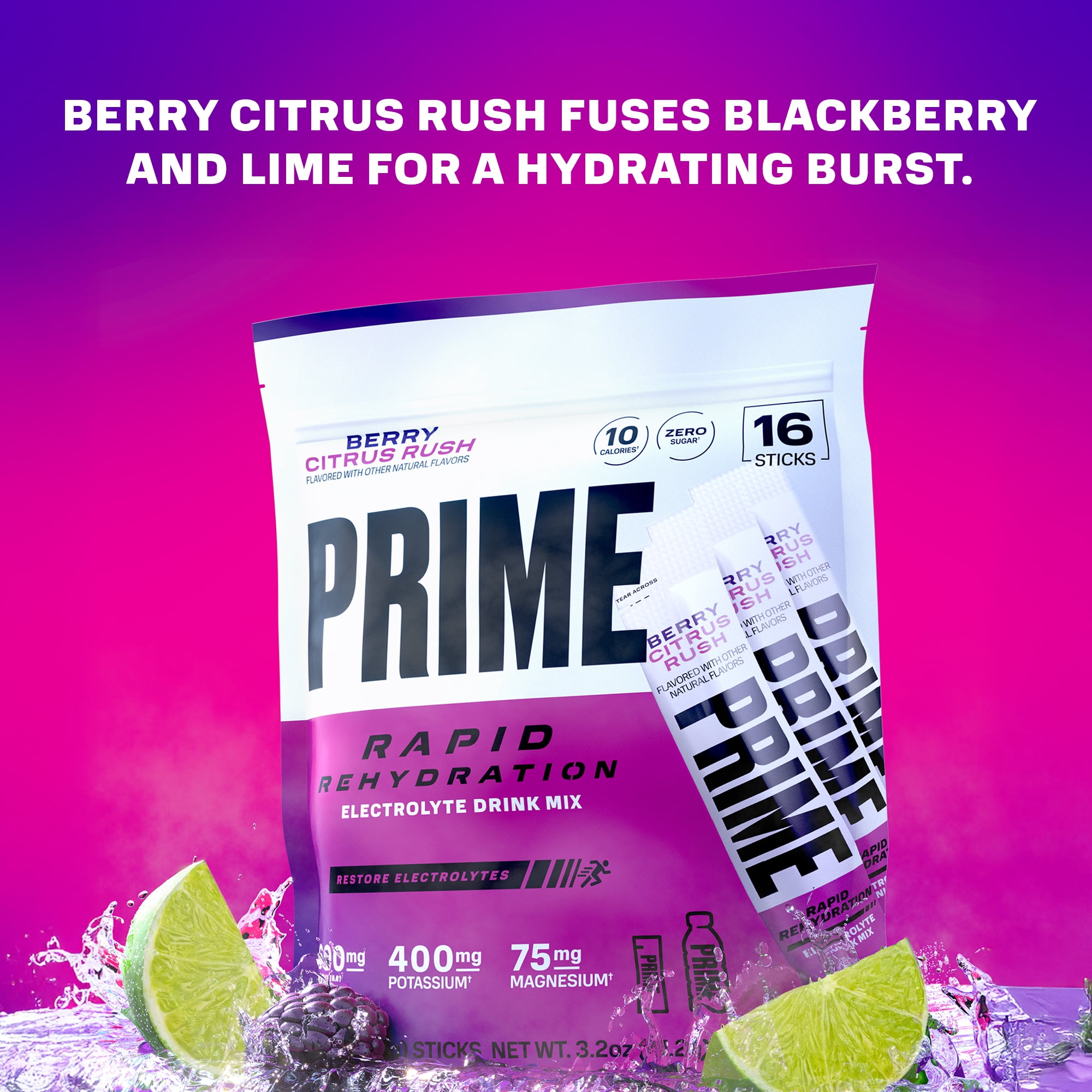 Prime Rapid Rehydration Sticks, Berry Citrus Rush, 16ct, Bag