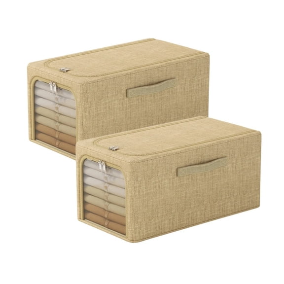 Charcrocsm 2-Pack Foldable Linen Storage Bins with Clear Window, Portable Organizer Boxes for Clothes, Toys, Closet and Bedroom Storage