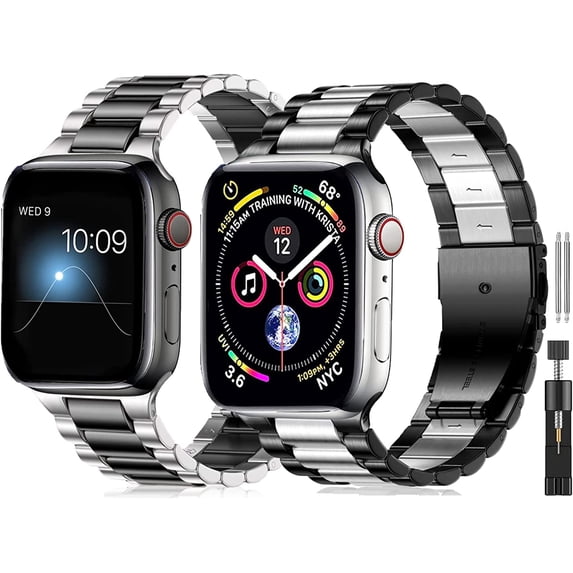 2Pack Metal Band Compatible with Apple Watch Band 38mm 40mm 41mm 42mm 44mm 45mm 49mm, Apple Watch Band Stainless Steel Mesh Loop Replacement Wristband Compatible with iWatch Series SE 8 7 6 5 4 3 2 1
