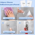 thumbnail image 4 of 24 piezas de clavos adhesivos para pared, ganchos sin clavos transparentes, soportan hasta 13 libras, impermeables, reutilizables, ideal para cocinas, baños y superficies lisas, 4 of 7