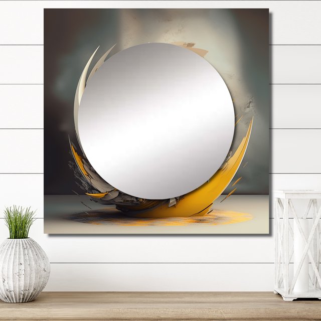 Designart "Divine Dance of Deity 3D Undulation Sphere" Abstract Fractal Square Mirror Wall Decor Modern - Large Gold Square Bathroom Mirror - Square Printed Wall Mirror Art