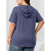 Cuteduck Plus Size Hoodies for Women Short Sleeve V Neck Pullover Drawstring Tops Loose Fit Casual Sweatshirts 1X-5X
