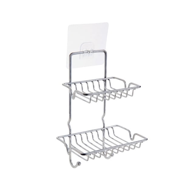 Jabonera de acero inoxidable Potente succión Doble caja de jabón Jabonera Esponja para ducha Baño Bañera y cocina