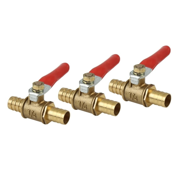 Unique Bargains Trailer Truck Brass Ball Valve 180 Degree Operation Handle 1/4' NPT Male x 1/4'' NPT Male Hose Barb Pipe Fitting 3pcs