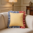 thumbnail image 1 of Linnome Plaid Ruffled Throw Pillow Three Color Patchwork Heart Decorative Cushion for Sofa Bedroom 17.72x17.72in, 1 of 8