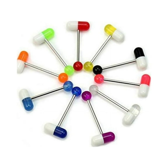 Gracefulvara 10PCS Assorted Colorful Pills Tongue Ring Piercing H1Q9