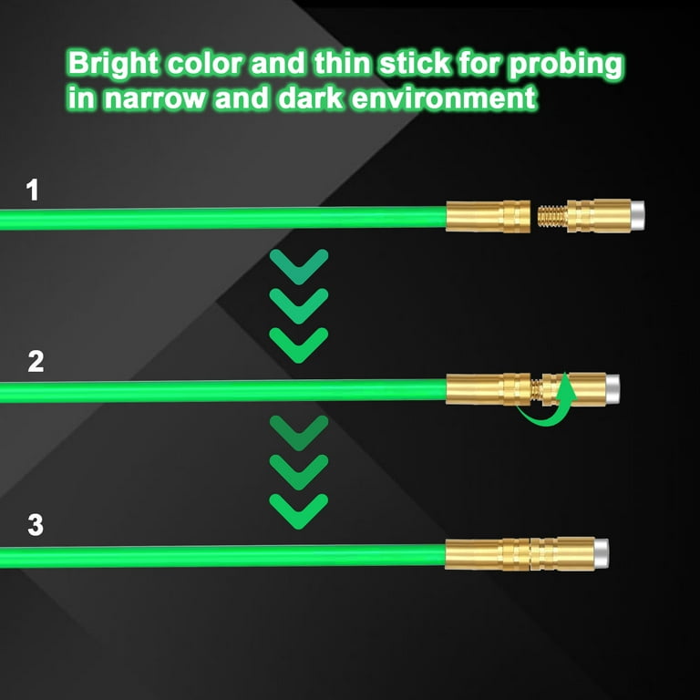 14 Feet Fiberglass Fish Tape Cable Rods, Electrical Wire Running Pull/Push  Kit with Hook and Hole Kit Glow Rod, Hook Hole, Green