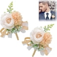 thumbnail image 1 of 2 Pcs Champagner Wedding Boutonniere,Wedding Flower Wrist Corsage,Bridesmaids Wrist Flower, 1 of 5