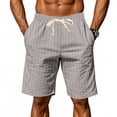 thumbnail image 4 of Men's Striped Linen Shorts Casual Elastic Waist Drawstring Pants Summer Lightweight Beach Shorts with Pockets, XL, 4 of 9