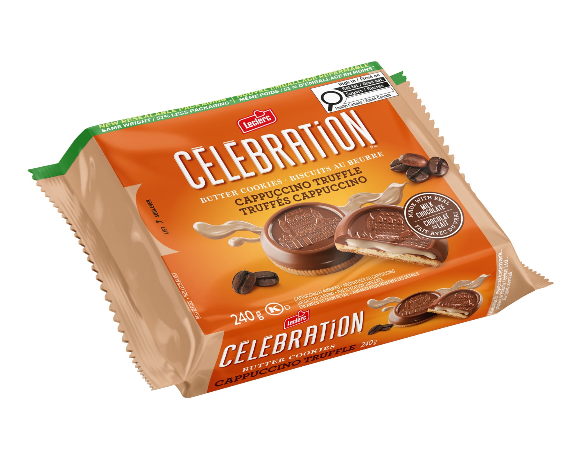 CELEBRATION CAPPUCCINO MILK CHOCOLATE COATED, 240G EACH BOX