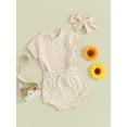 thumbnail image 3 of Suealasg Toddler Baby Girls Summer 2Pcs Clothes 3M 6M 12M 18M 24M Short Sleeve Floral Print T-shirt Tops+ Elastic Waist Shorts +Headband Set Infant Newborn Girls Casual Shorts Sets, 3 of 9