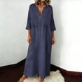 thumbnail image 2 of LIaqionyy Womens Summer Maxi Dress Cotton Linen 3/4 Sleeve Casual Loose Button down Vacation Long Dresses, 2 of 7