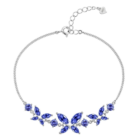 Beautlace 18K White Gold over Silver Butterfly Gemstone Bracelet,Adjustable December Tanzanite Birthstone Bracelet Charms Jewelry Birthday Christmas Valentines Gifts for Women