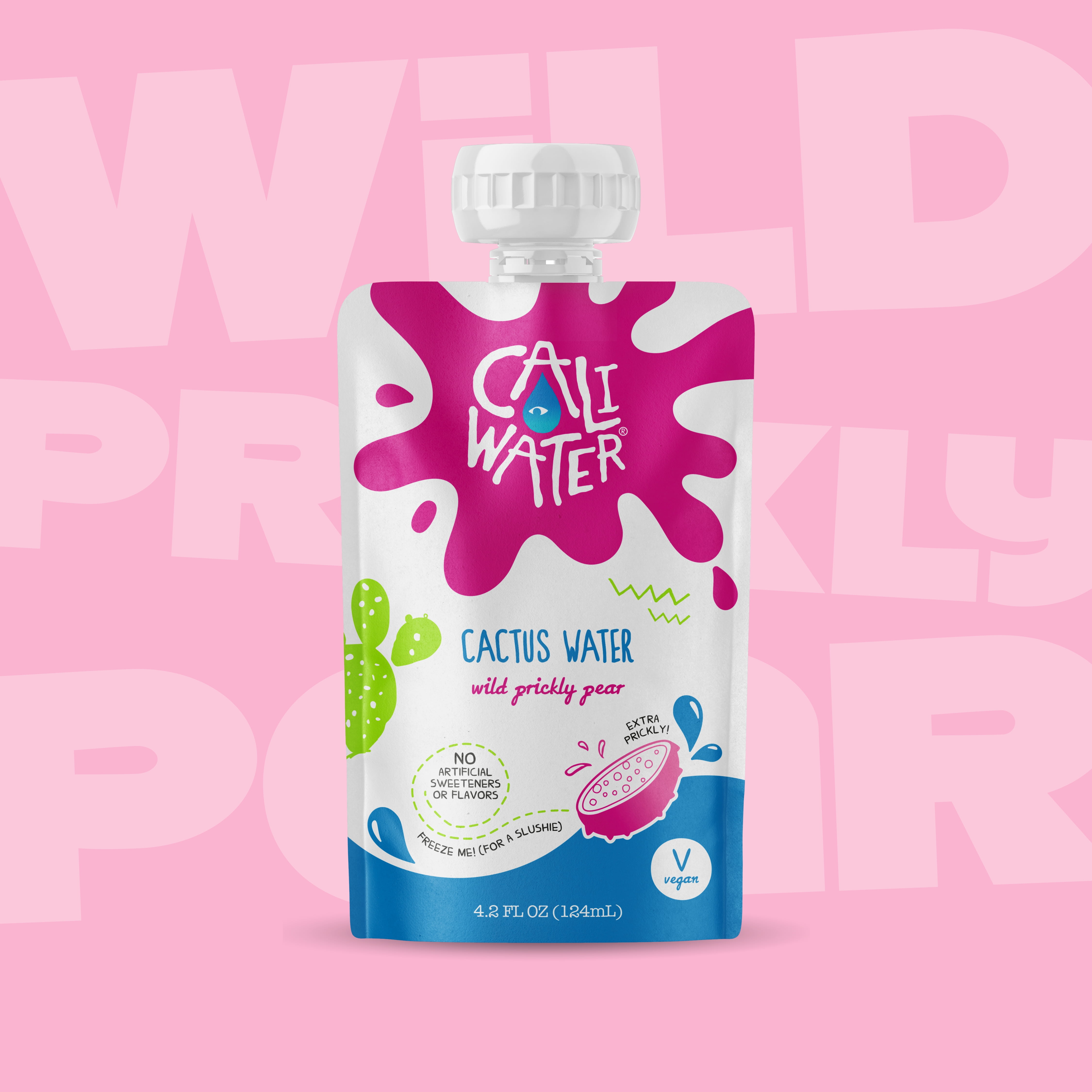 Caliwater Kids Pouch Organic Cactus Water Wild Prickly Pear, Coconut Water Alternative, Juice Box Hydration, Electrolyte Drinks, Flavored Waters, 24-Pack 4.2oz/pouch 3g Sugar, 10 Calories