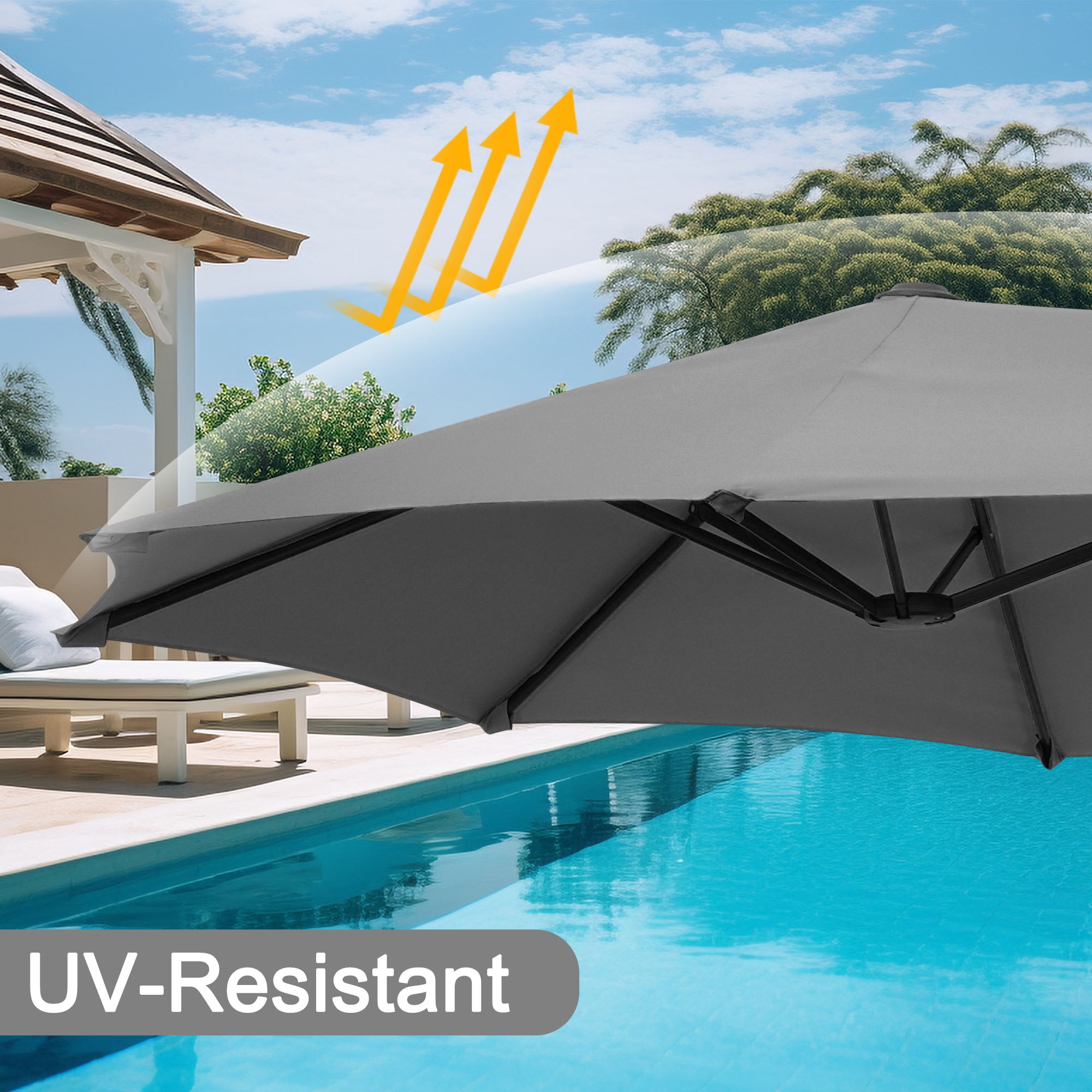 Autlaycil 13ft Rectangle Patio Umbrella with Crank System, Sturdy Ribs for Pool, Yard, Market - Gray