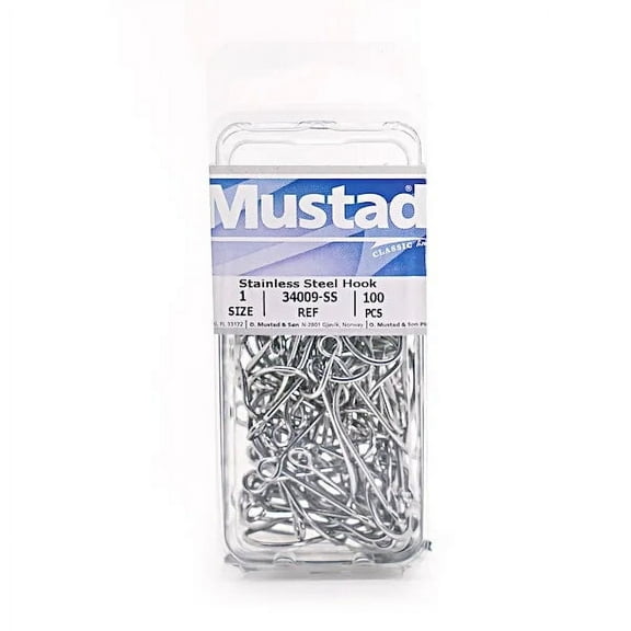 Mustad Oshaugnessy Hook Stainless Forged Big Eye 50 Per Box - Size 2/0 34009-2/0