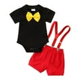 thumbnail image 4 of IBTOM CASTLE Baby Boys Gentleman First Birthday Cake Smash Outfit Bowtie Romper+Suspenders Short Pants+Mouse Ears Headband 9-12 Months Yellow-Red, 4 of 8