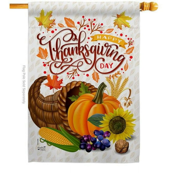 Angeleno Heritage H137266-BO 28 x 40 in. Thanksgiving Cornucopia House Flag with Fall Double-Sided Decorative Vertical Flags Decoration Banner Garden Yard Gift