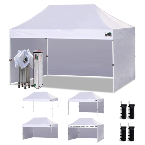 Eurmax USA Tente de Réception 10'x15 Pieds Pop-up Commerciale Instantanée Canopies avec 4 Parois Latérales Amovibles et Sac à Roulettes, Bonus 4 Sacs de Sable (Blanc)