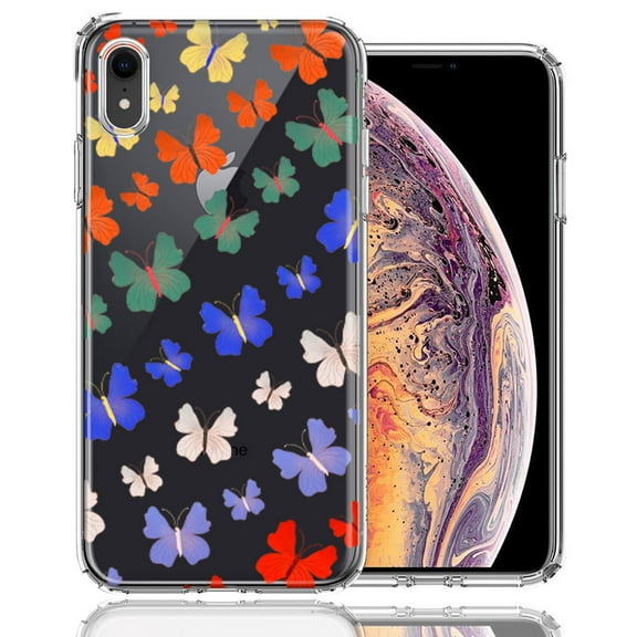 MUNDAZE For Apple iPhone XR Colorful Butterflies Design Double Layer Phone Case Cover