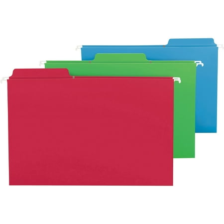 Recycled Assorted Bright Color Hanging - Smead FasTab® Hanging File Folder, 1/3-Cut Built-In Tab, Legal Size, Assorted Colors, 18 Per Box (64153)