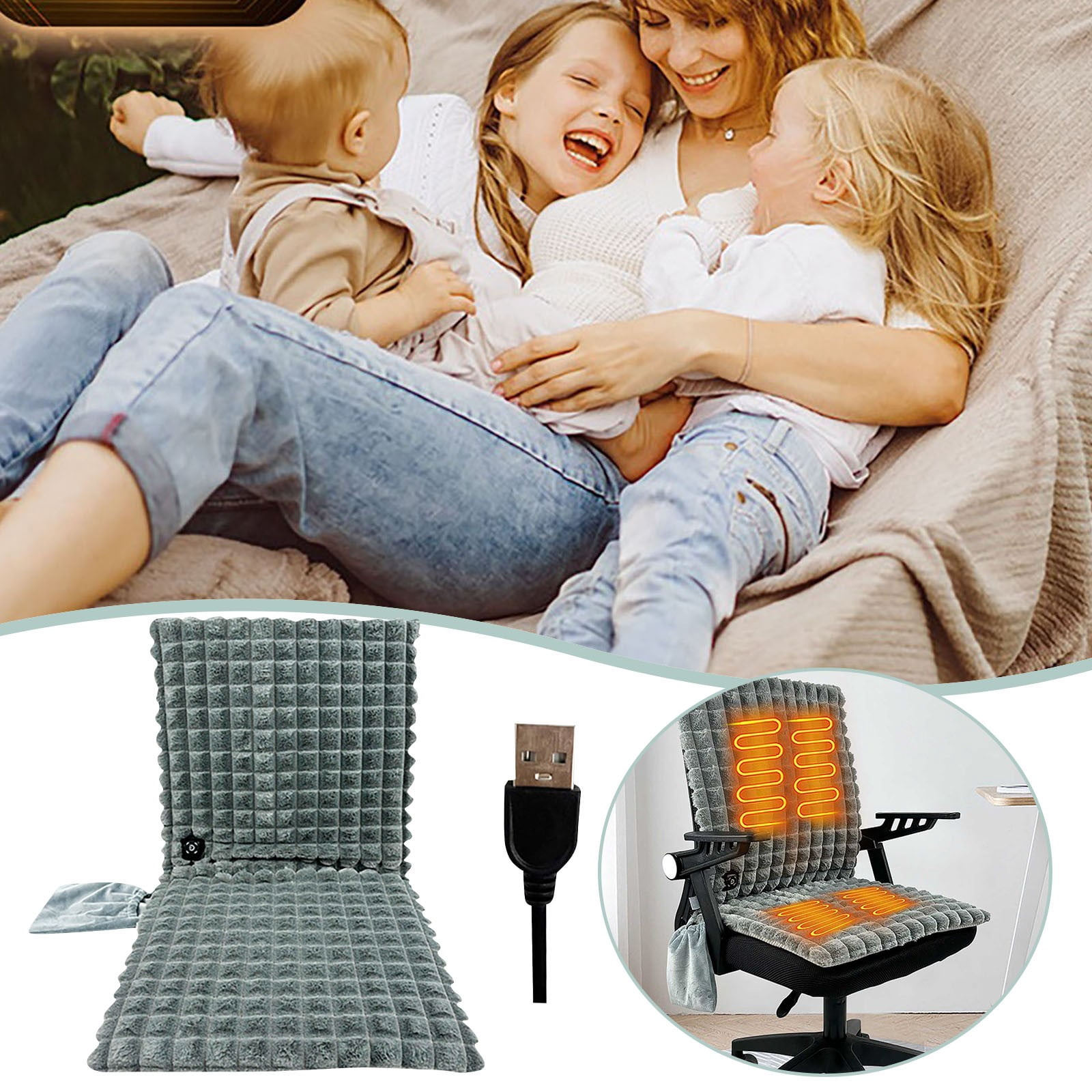 Heated Seat Cushion for Office Chair, Large Heating Area USB Powered Seat Pad with 3 Temperature Settings for Pain Relief and Improved Circulation