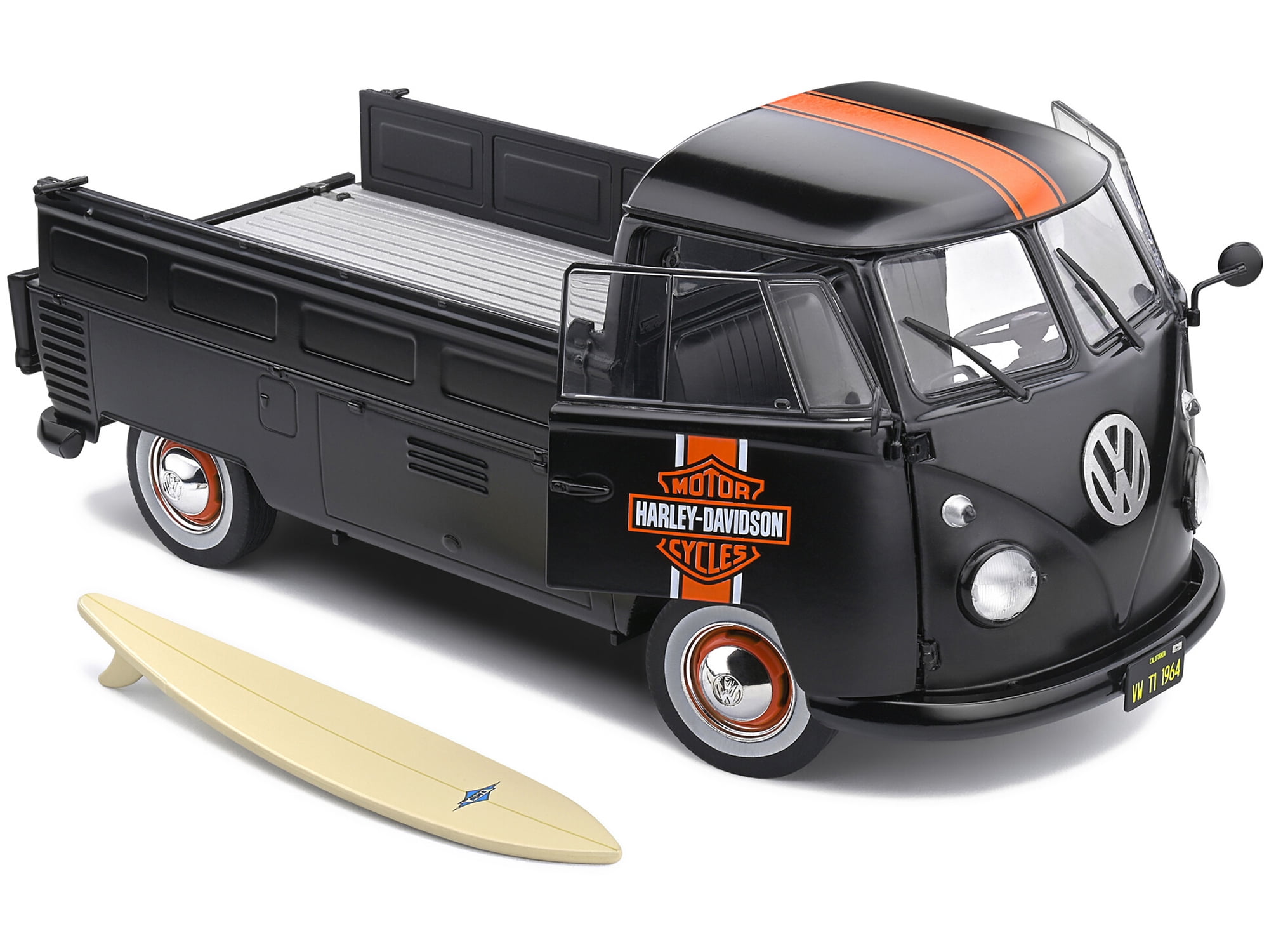 Diecast 1950 Volkswagen T1 Custom Pickup Truck Matt Black with 