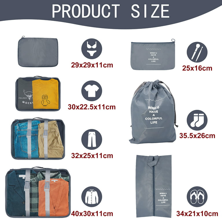 7 Set Packing Cubes for Suitcases,Packing Cubes with Shoe Bag