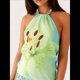 thumbnail image 4 of Top Corto Sin Mangas con Cuello Halter Y2K para Mujer, Estampado Floral, Espalda Abierta, Estilo Urbano de Verano Verde M, 4 of 10